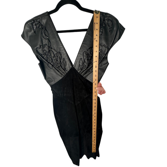 Climax David Howard Sz 2 Embroidered Leather Suede Midi Dress Vintage 80s Black - Picture 6 of 6